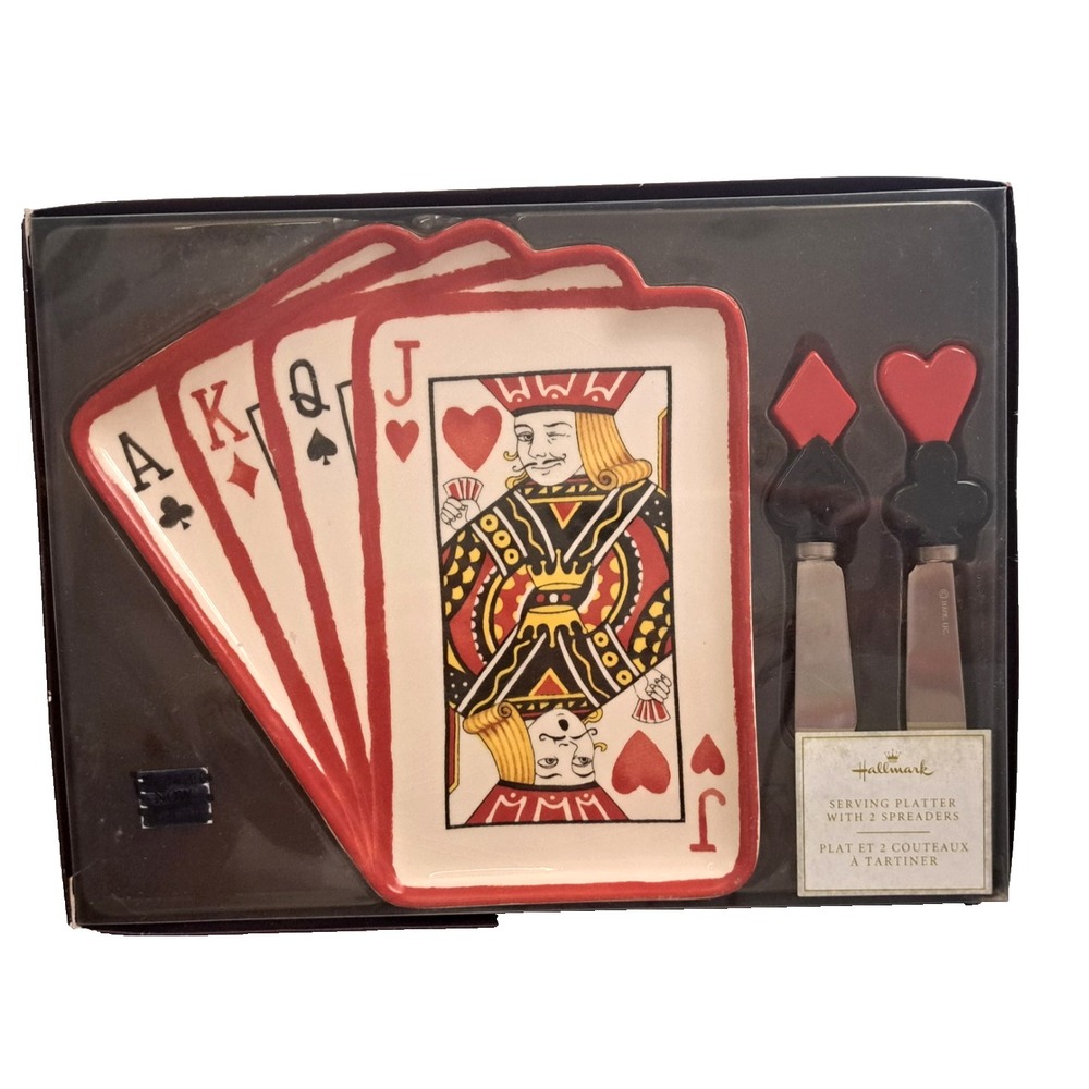 Vintage Hallmark Playing Cards Platter w/ Spreaders In Original Box Casino Decor